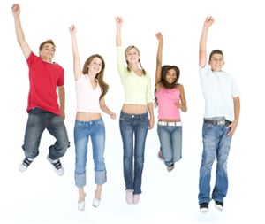 group of teens jumping