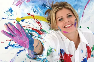 woman with paint on her hands